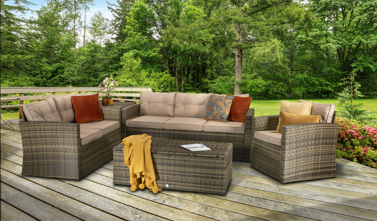 Signature Weave - Outdoor Furniture - Holly - 5 Piece Sofa Set In Mixed Brown Steel Frame